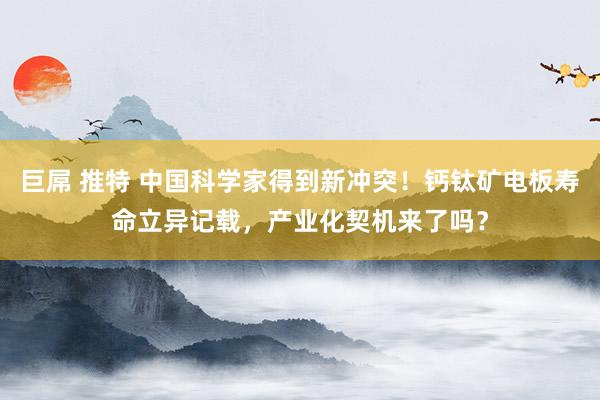 巨屌 推特 中国科学家得到新冲突！钙钛矿电板寿命立异记载，产业化契机来了吗？